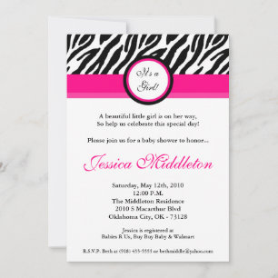 5x7 Hot Pink Zebra Print Baby Shower Invitation