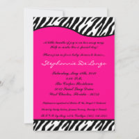 5x7 Hot Pink Zebra Print Baby Shower Invitation