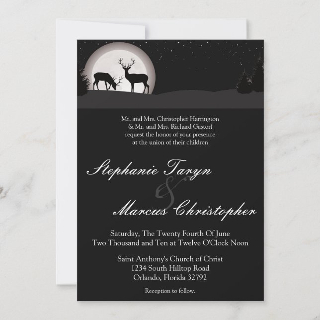5x7 Hunters Moon Deer Buck Doe Wedding Invitation (Front)