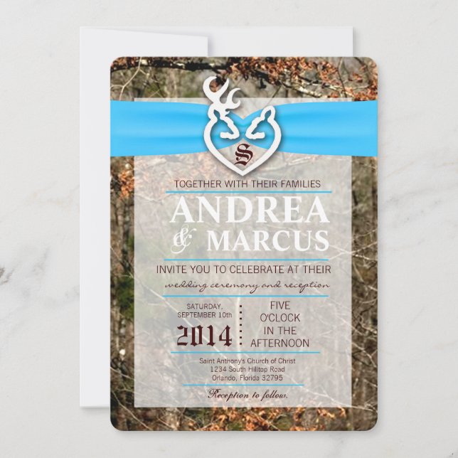 5x7 Hunting Deer Doe Buck Camo Wedding Invitation (Front)