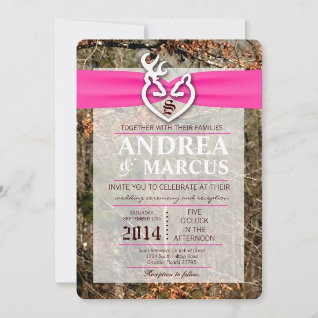 5x7 Hunting Deer Doe Buck Camo Wedding Invitation (Front)