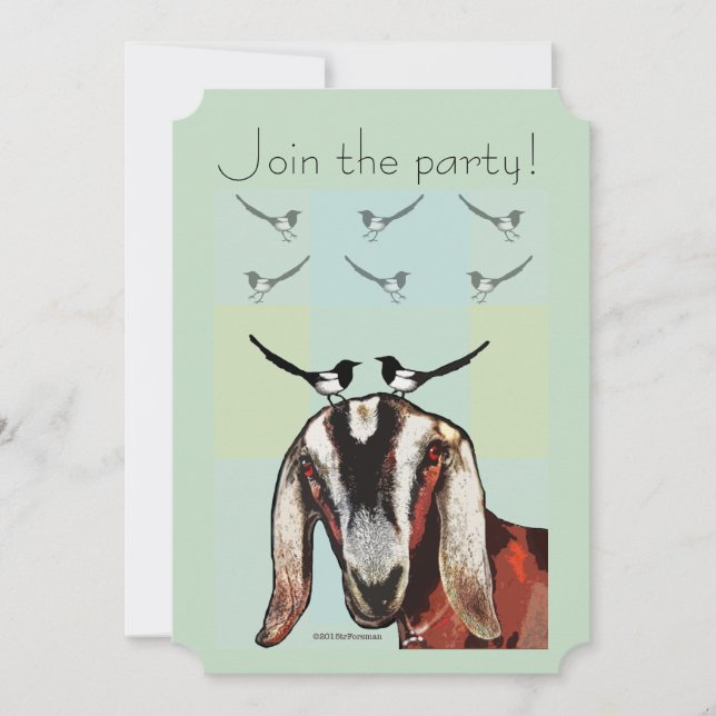 5x7 Invitation Goat + magpies - friends (Front)