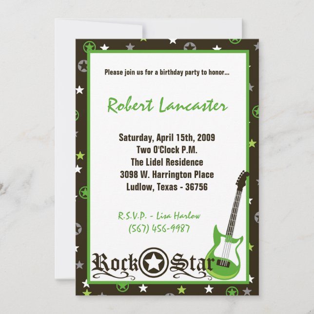 5x7 Invite - Boy Rock Star Birthday Invitation (Front)