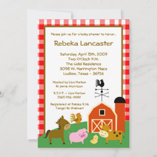 5x7 Invite - Farm Animals Baby Shower Invitation