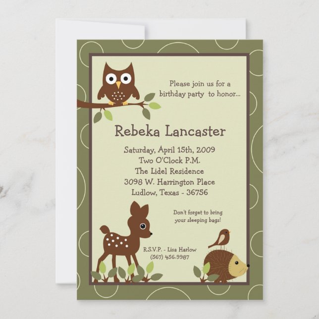 5x7 Invite - Forrest Animal Birthday Invitation (Front)