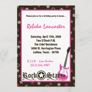 5x7 Invite - Girl Rock Star Birthday Invitation