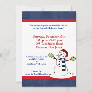 5x7 Jolly Winter Snowman Christmas Invitation