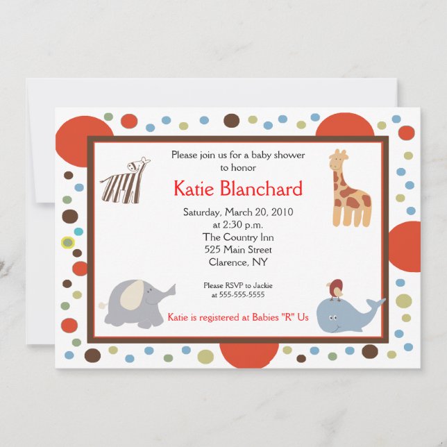 5x7 Jungle Alphabet Soup Dot Baby Shower Invitation (Front)