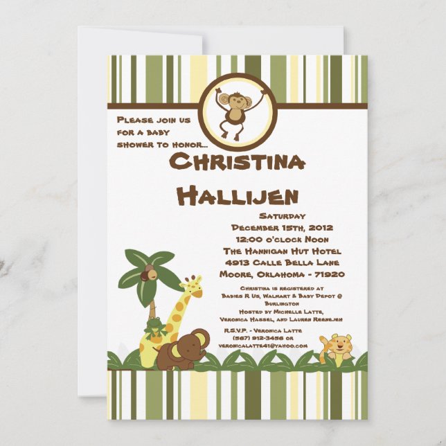 5x7 Jungle Babies Baby Shower Invitation (Front)