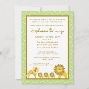 5x7 Jungle Boy TRIPLETS Baby Shower Invitation