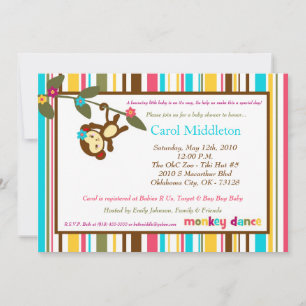 5x7 Jungle Gym Monkey Dance Baby Shower Invitation