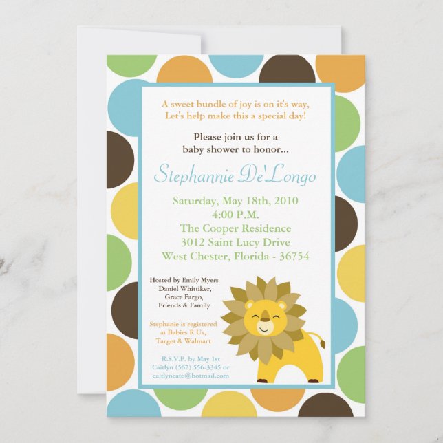 5x7 Jungle King Lion Safari Baby Shower Invitation (Front)
