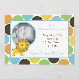 5x7 Jungle King Lion Zoo Photo Birth Announcement