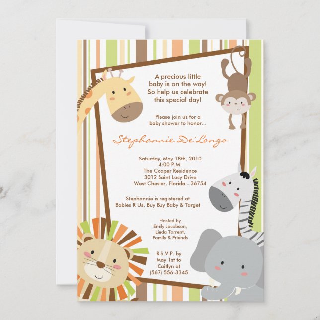 5x7 Jungle Lion Monkey Baby Shower Invitation (Front)