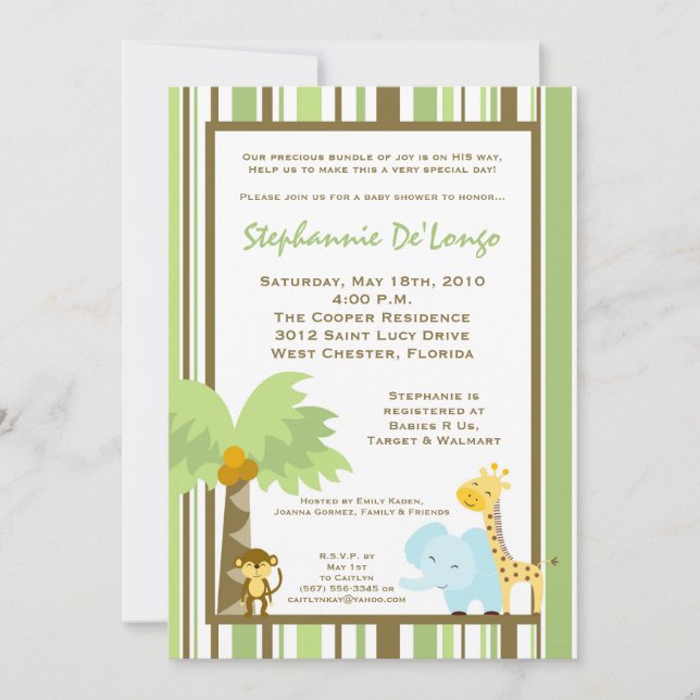 5x7 Jungle Safari Animal Baby Shower Invitation (Front)
