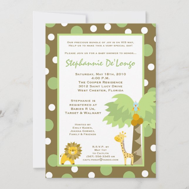 5x7 Jungle Safari Animal Baby Shower Invitation (Front)