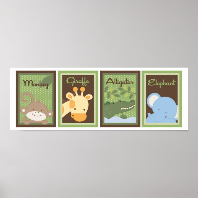 5x7 Jungle Safari Zoo Animal Baby Bedding Wall Art (Front)