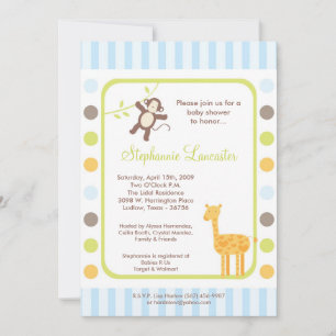 5x7 Jungle Safari ZooAnimal Baby Shower Invitation