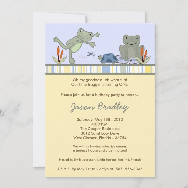 5x7 Leap Frog Turtle Bee Birthday Party Invitation (Front)
