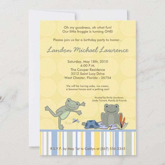 5x7 Leap Frog Turtle Bee Birthday Party Invitation (Front)