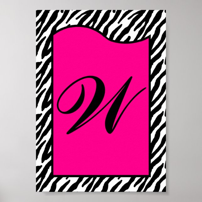 5x7 Letter Wall Art Hot Pink Zebra Animal Print (Front)