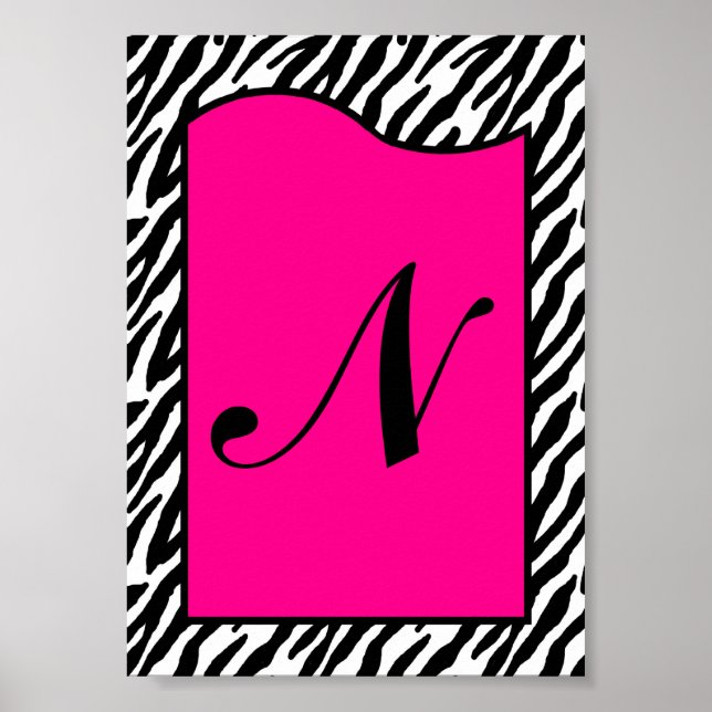 5x7 Letter Wall Art Hot Pink Zebra Animal Print (Front)