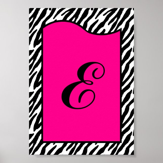5x7 Letter Wall Art Hot Pink Zebra Animal Print (Front)