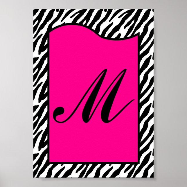 5x7 Letter Wall Art Hot Pink Zebra Animal Print (Front)
