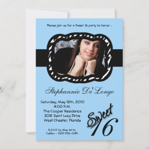 5x7 Light Blue Band PHOTO Sweet 16 Birthday Invite