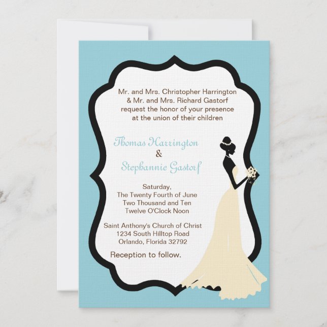 5x7 Light Blue Bride Wedding Invitation (Front)