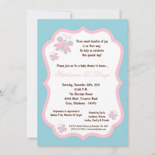 5x7 Light Blue Butterfly Baby Shower Invitation