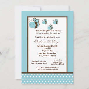 5x7 Light Blue Honey Bee Baby Shower Invitation