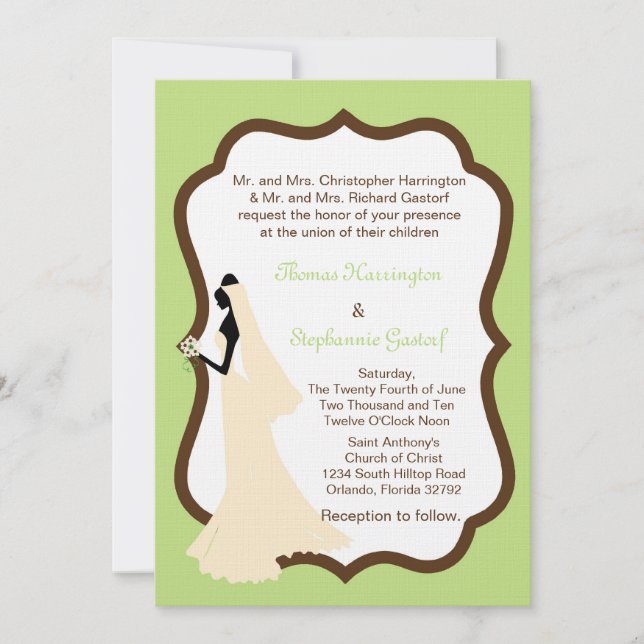 5x7 Light Green Bride Wedding Invitation (Front)