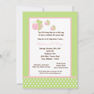 5x7 Light Green Honey Bee Baby Shower Invitation