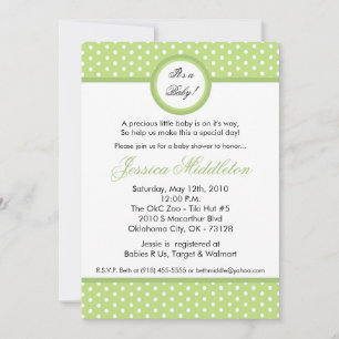 5x7 Light Green Polka Dot Baby Shower Invitation