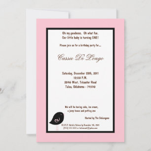 5x7 Light Pink Bird Birthday Party Invite