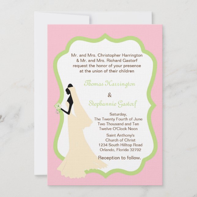 5x7 Light Pink Bride Wedding Invitation (Front)