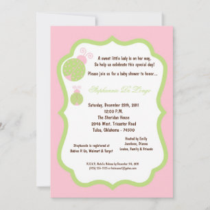 5x7 Light Pink Lady Bug Baby Shower Invitation