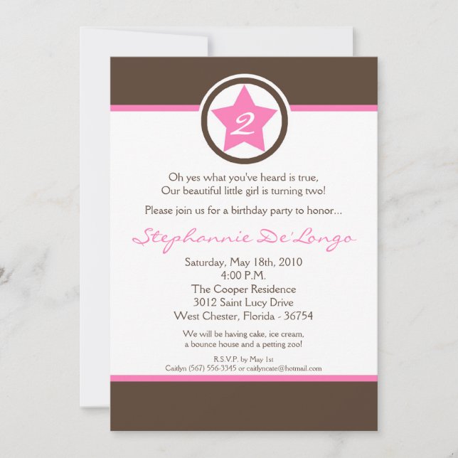 5x7 Light Pink Rock Star Birthday Party Invitation (Front)