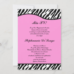 5x7 Light Pink Zebra Quinceanera Party Invite