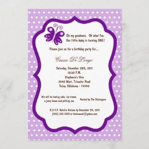 5x7 Light Purple Butterfly Birthday Party Invite