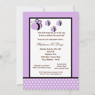 5x7 Light Purple Honey Bee Baby Shower Invitation