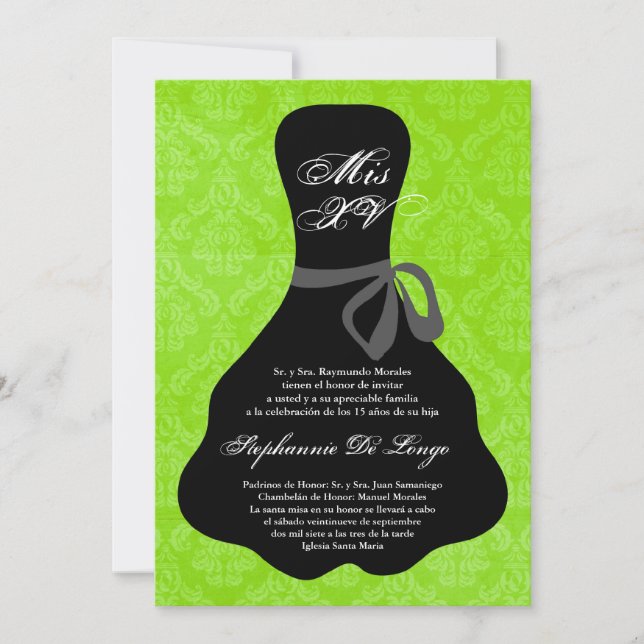 5x7 Lime Dress Quinceanera Birthday Invitation (Front)