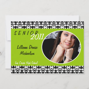 5x7 Lime Green Damask Photo Senior Announcement