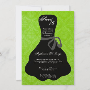 5x7 Lime Green Dress Sweet 16 Birthday Invitation