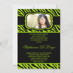 5x7 Lime Green Zebra Print Quinceanera Invitation