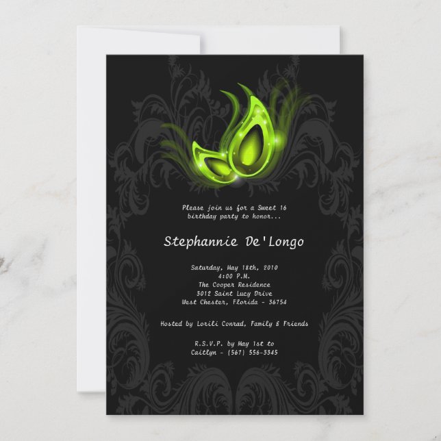 5x7 Lime Masquerade Sweet 16 Birthday Invitation (Front)