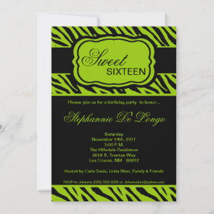 5x7 Lime Zebra Print Birthday Party Invitation