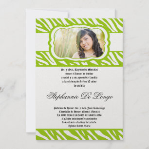 5x7 Lime Zebra Print Patter Quinceanera Invitation
