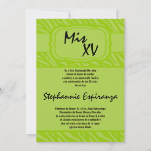 5x7 Lime Zebra Print Quinceanera 15 Invitation